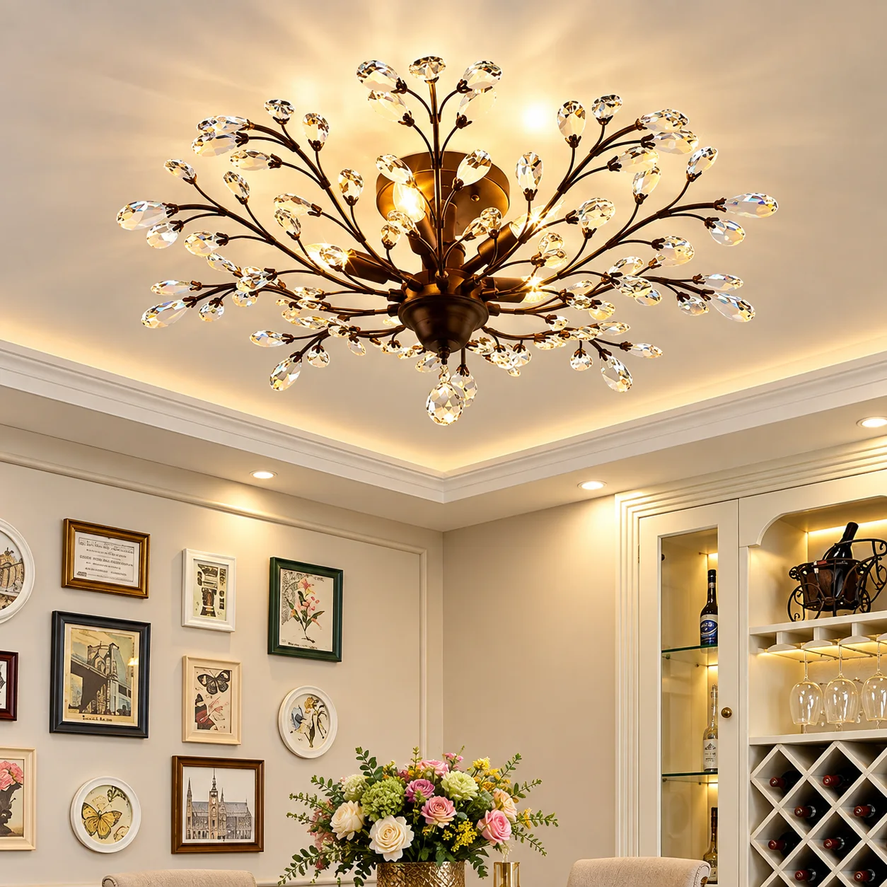 Golden Branch Crystal Bloom Chandelier