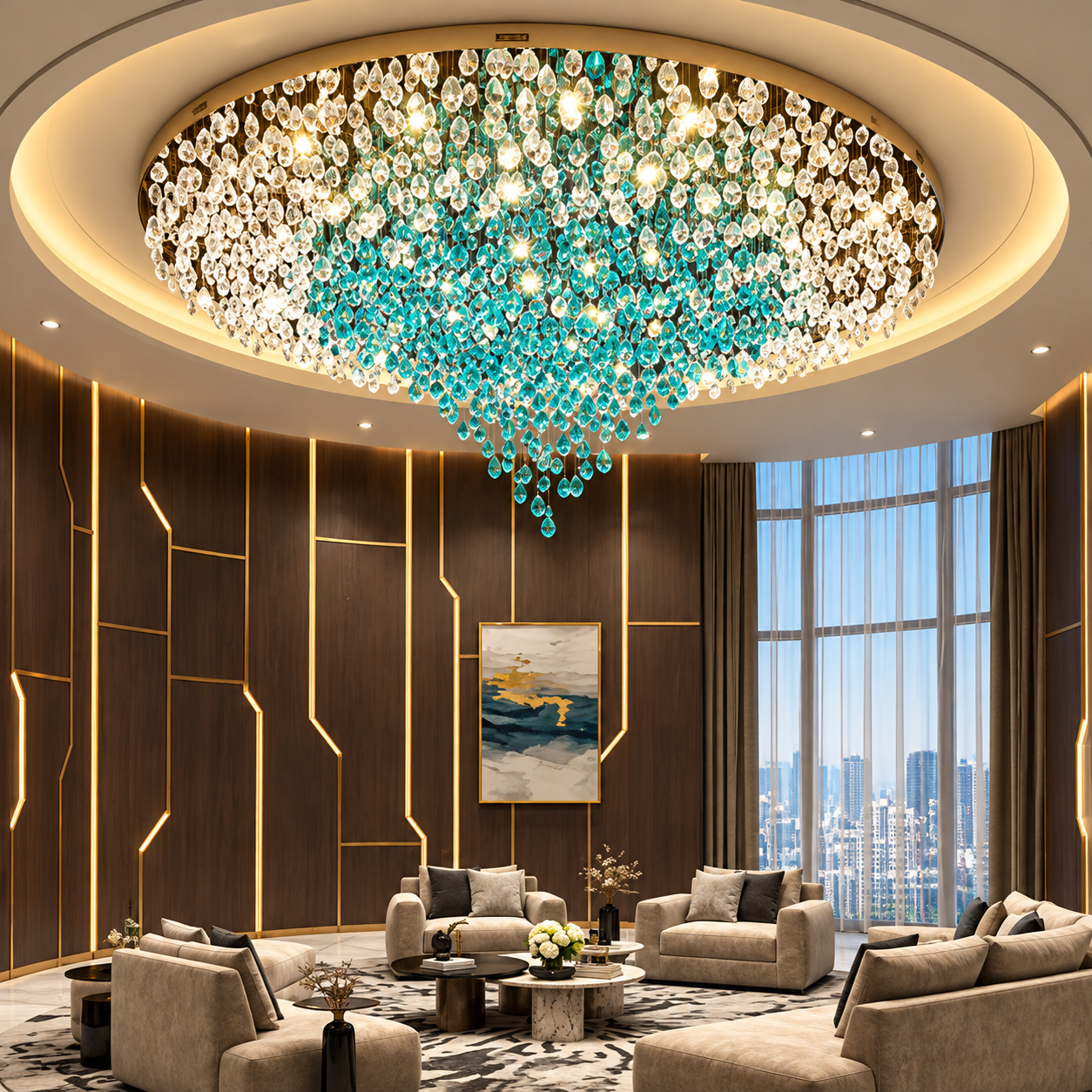 Majestic Aqua Crystal Round Chandelier primary image