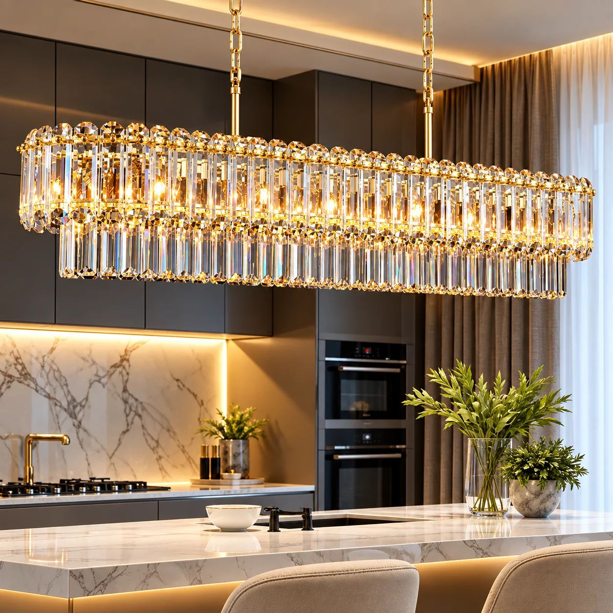 Royal Gold Crystal Linear Chandelier primary image