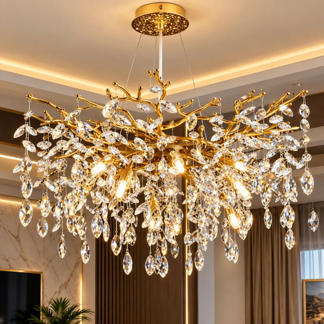 Crystal Leaf Cascade Chandelier