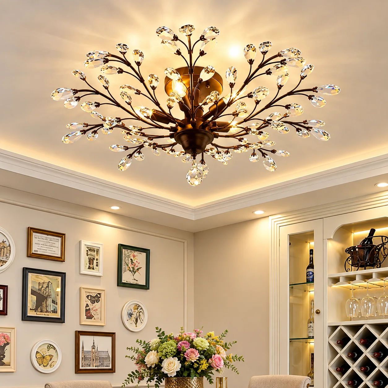 Golden Branch Crystal Bloom Chandelier — Chandeliers by Kamatlux Lighting