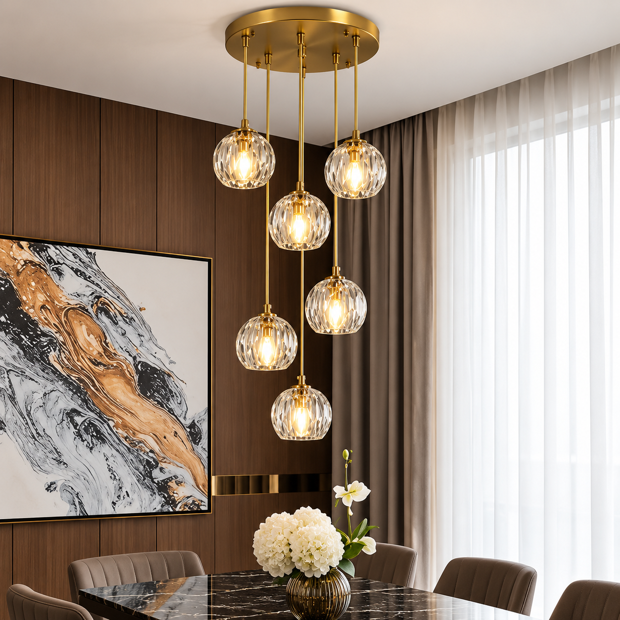 Luxury Gold Crystal Globe 6-Light Chandelier primary image