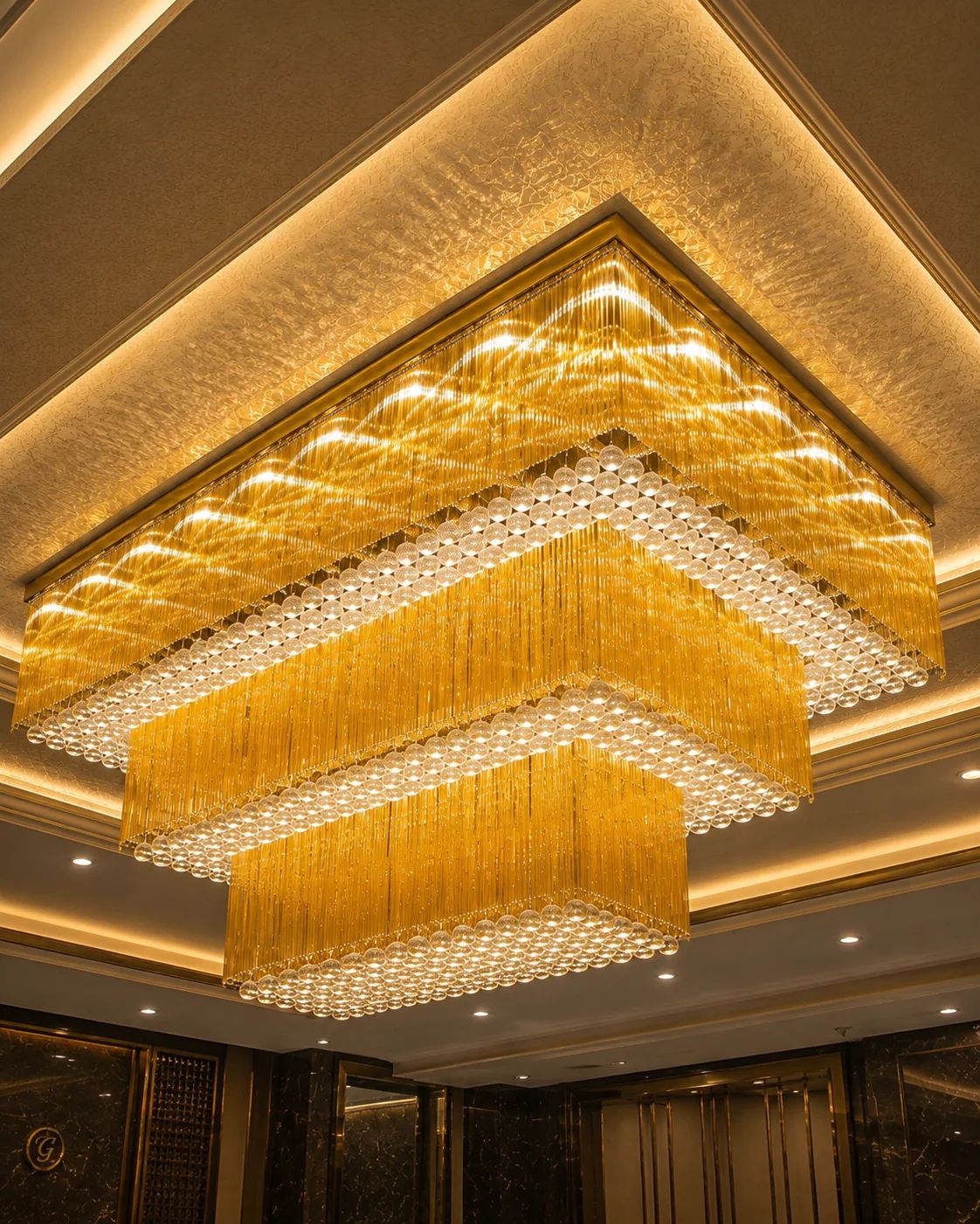 Grand Golden Square Cascade Chandelier primary image