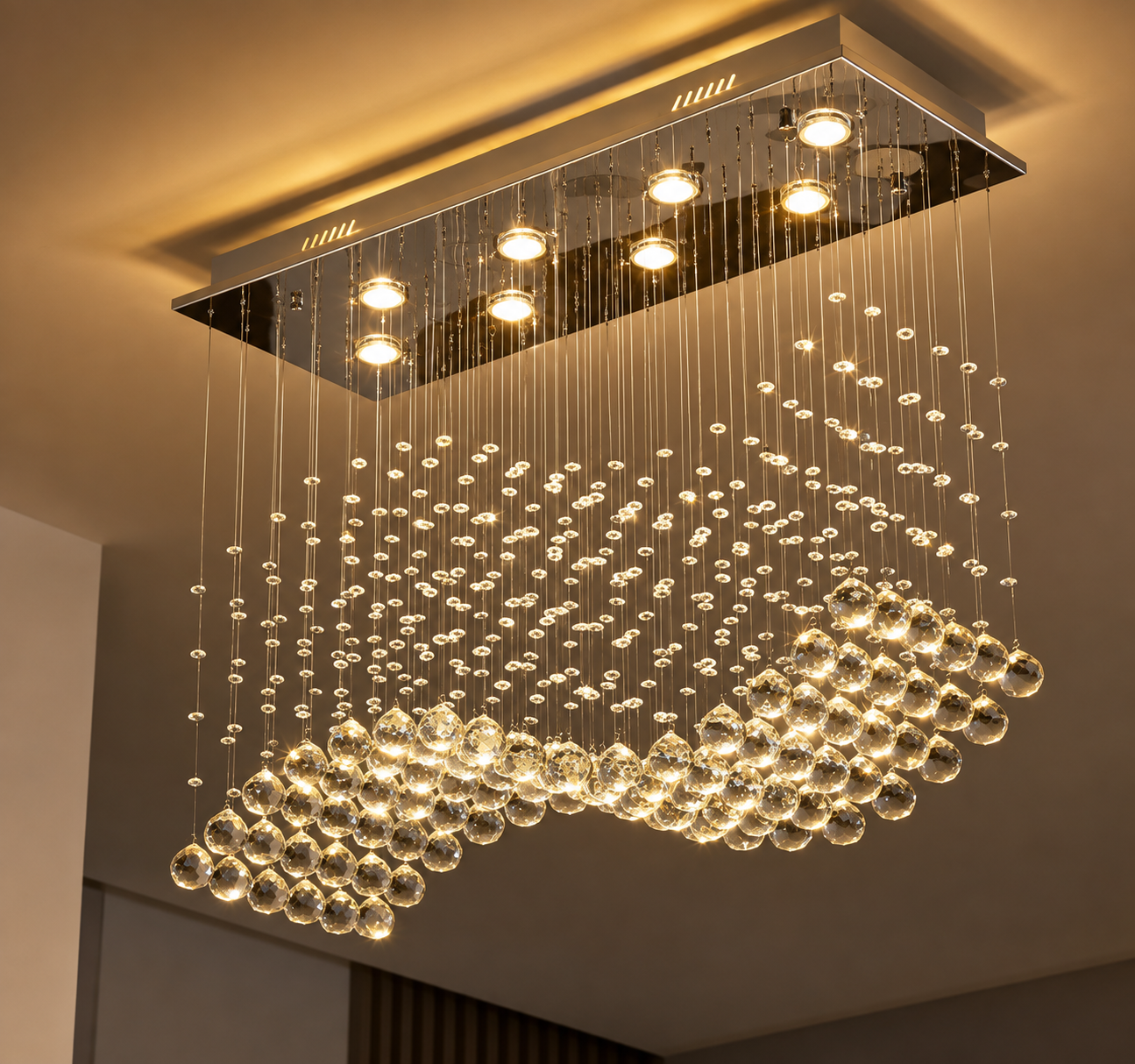 Grand Rectangular Crystal Cascade Chandelier — Chandeliers by Kamatlux Lighting