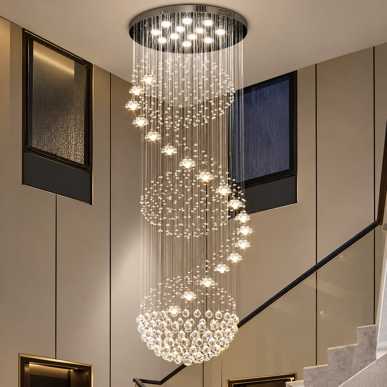 Grand Cascading Crystal Pendant Chandelier