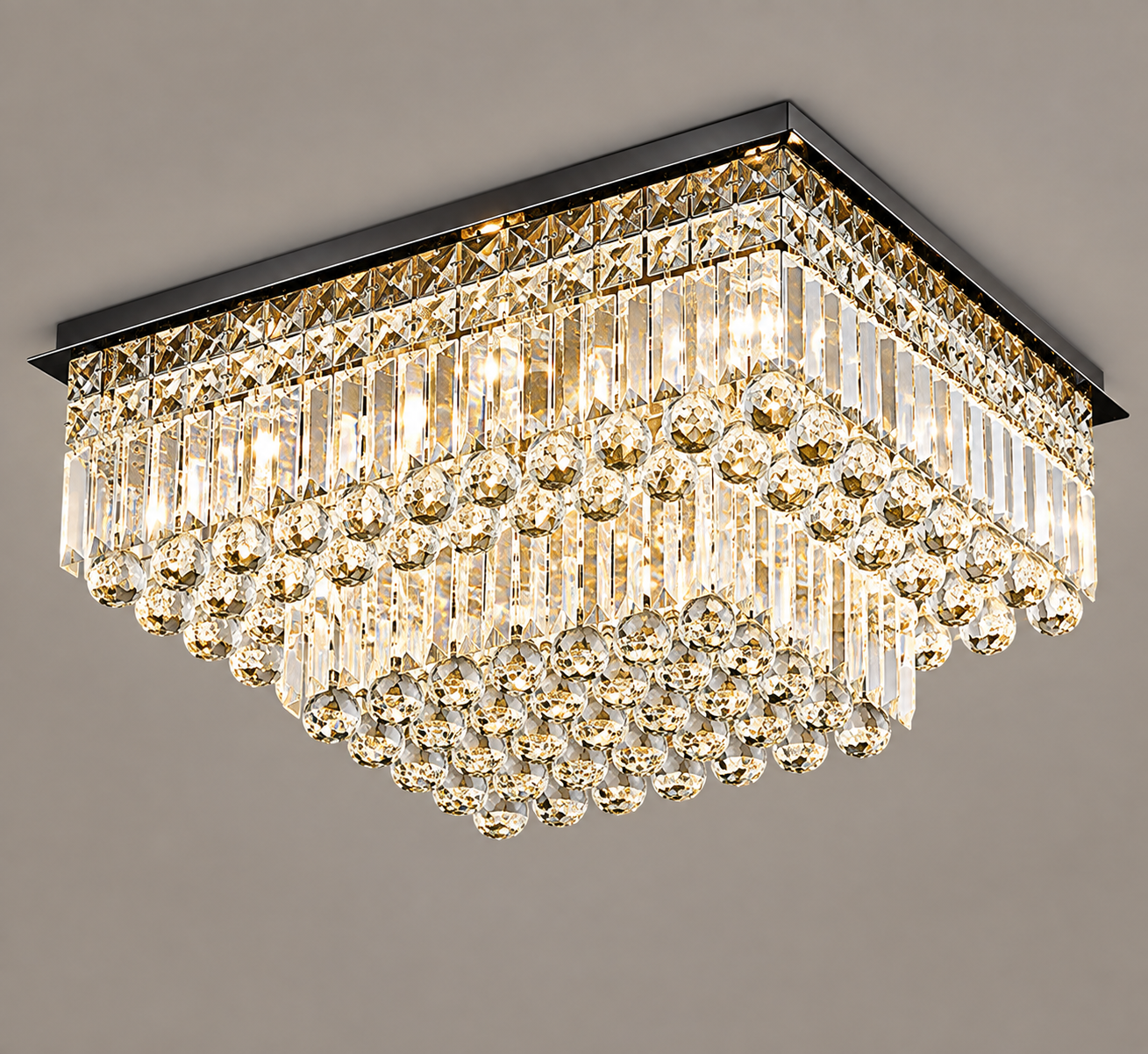 Luxury Rectangular Crystal Flush Mount Chandelier