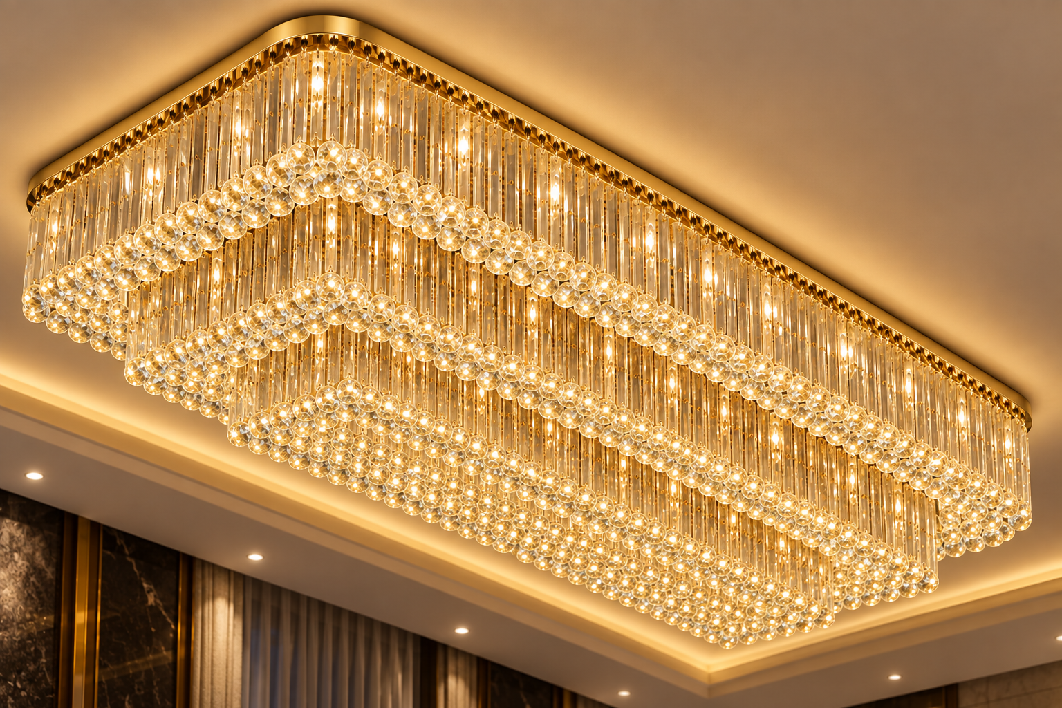 Grand Luxury Rectangular Crystal Cascade Chandelier — Chandeliers by Kamatlux Lighting