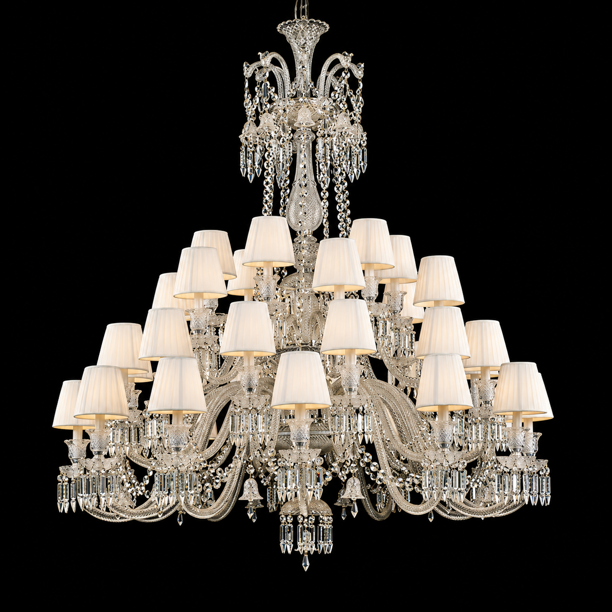 Multi-Tier Crystal Chandelier with Lampshades